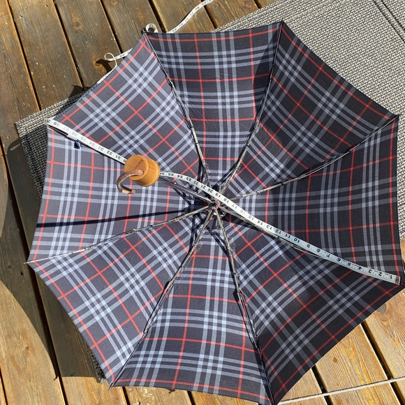 Mens BURBERRY Black/Grey/Red Check Full-size COMPACT Umbrella🔥Vintage/Like NEW! - Picture 7 of 17